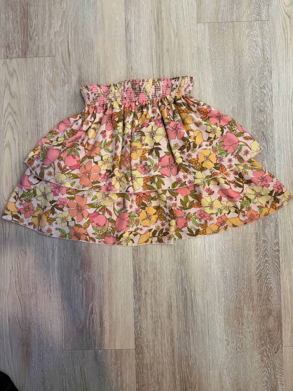 Show  Me Your Mumu Floral Pink Yellow Smocked Waist Skirt